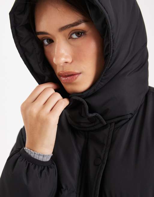 Brave Soul hooded puffer jacket in black, 3 of 4