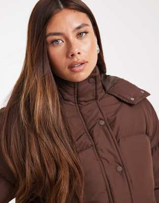 Brave Soul Hooded Puffer Jacket In Brown