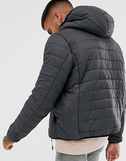 Brave Soul hooded puffer jacket in grey