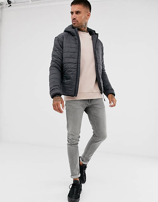 Brave Soul hooded puffer jacket in grey