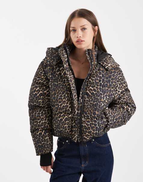 Brave Soul hooded puffer jacket in leopard print - view 1