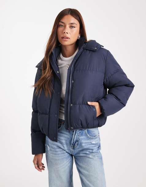 Brave Soul hooded puffer jacket in navy - view 1