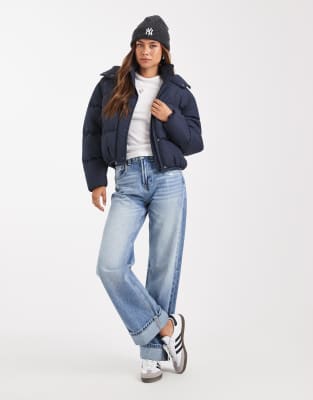 Brave Soul Hooded Puffer Jacket In Blue