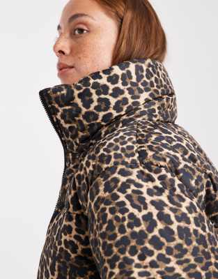 Brave Soul Hooded Puffer Jacket With Pockets In Animal Print