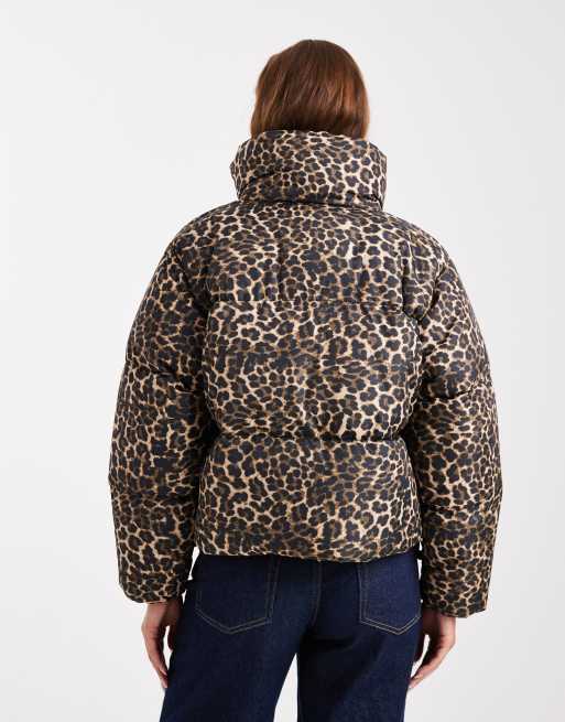 Brave Soul hooded puffer jacket with pockets in leopard print