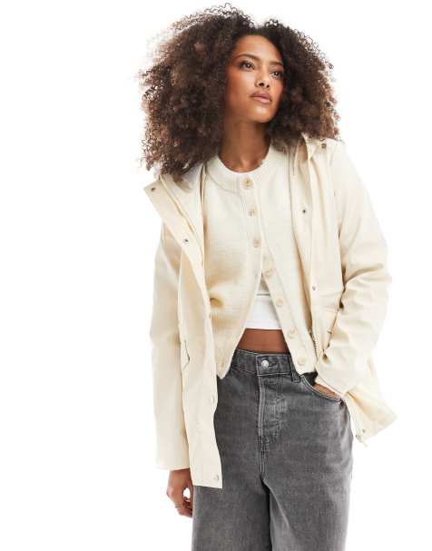 Brave Soul Hooded rain mac in cream - view 1