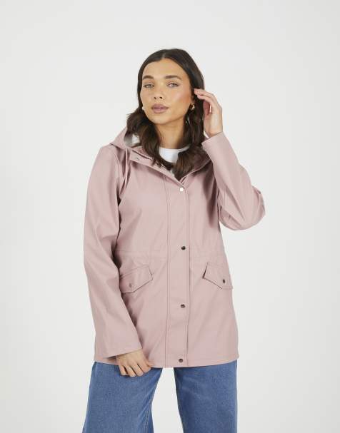 Brave Soul Hooded rain mac in pale pink - view 1