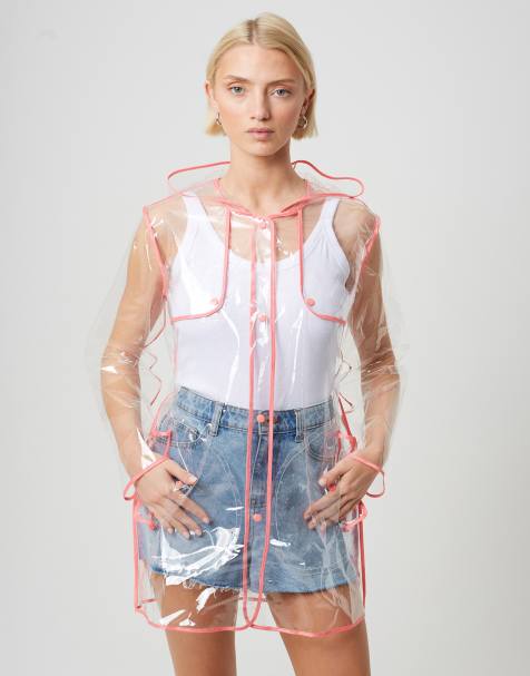 Brave Soul Hooded rain mac with contrasting binding in pink - view 1