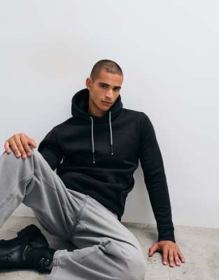 Brave Soul Hoodie With Contrast Drawcords In Black