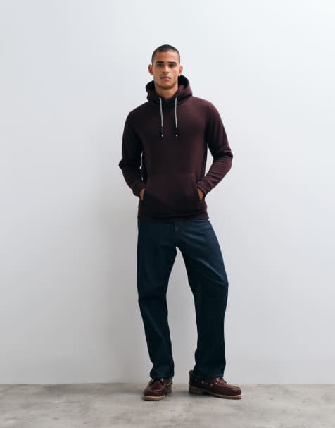 Brave Soul hoodie with contrast drawcords in burgundy - view 1