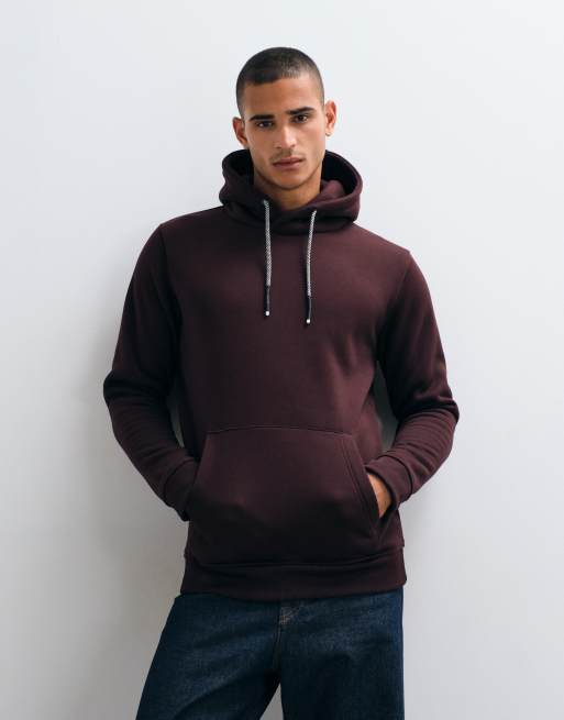 Brave Soul hoodie with contrast drawcords in burgundy, 3 of 5