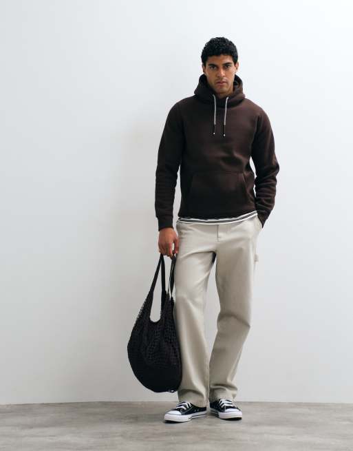 Brave Soul hoodie with contrast drawcords in chocolate brown, 2 of 5