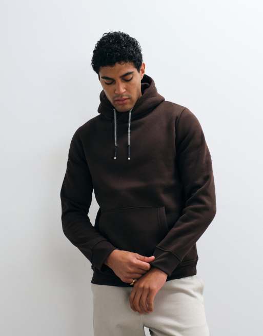 Brave Soul hoodie with contrast drawcords in chocolate brown, 3 of 5
