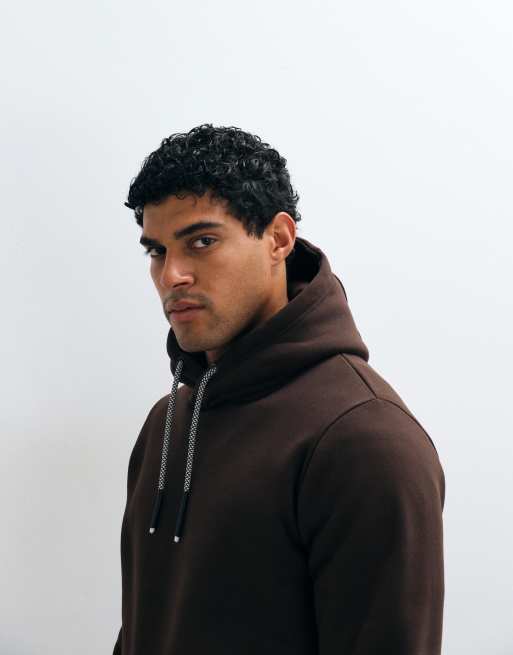 Brave Soul hoodie with contrast drawcords in chocolate brown, 4 of 5
