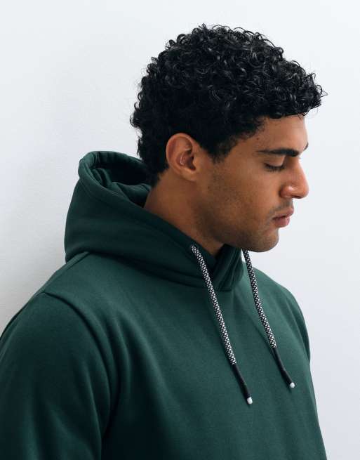 Brave Soul hoodie with contrast drawcords in dark green, 4 of 5