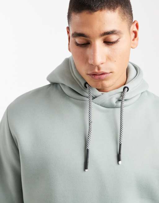 Brave Soul hoodie with contrast drawcords in sage green, 5 of 5