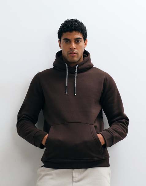 Brave Soul hoodie with contrast drawstrings in chocolate brown - view 1