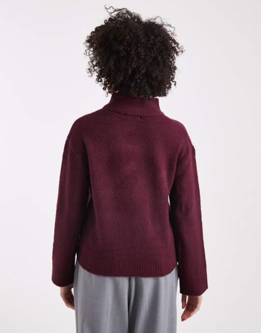 Brave Soul - Hoogsluitende gebreide trui in aubergine, 3 van 4