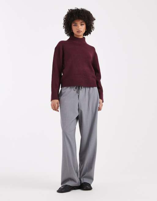 Brave Soul - Hoogsluitende gebreide trui in aubergine, 4 van 4