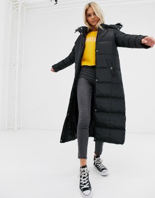 Brave Soul hopma longline puffer jacket with faux fur trim hood