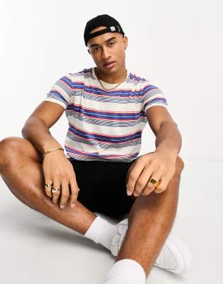 Brave Soul Brave Soul horizontal stripe t-shirt in ecru red & navy-White