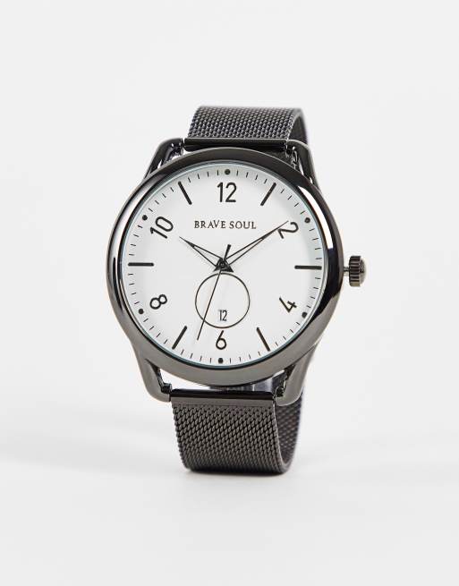 Brave Soul - Horloge met roestvrijstalen band van mesh in gunmetal