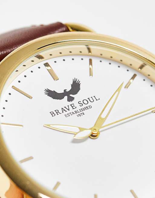 Brave Soul - Horloge met smal bandje in bruin , 3 van 4