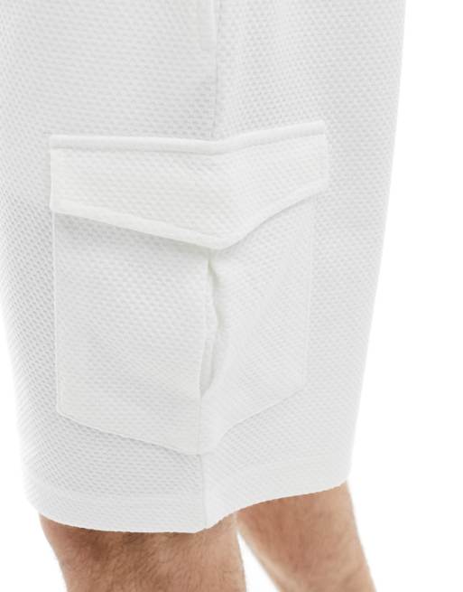Brave Soul - Hvide kraftige cargoshorts med tekstur - Del af sæt, 4 af 5
