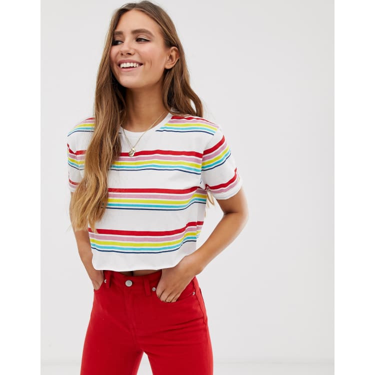 rainbow striped ringer tee