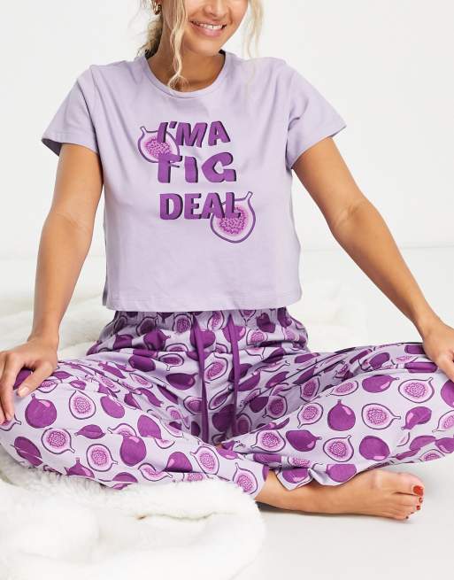 Brave Soul - I'm A Fig Deal - Pyjamaset met broek met wijde pijpen in mauve met paars