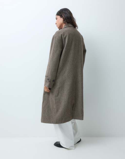 Brave Soul imitatiewollen oversized dubbelrijs overjas met bruine ruit, 3 van 5