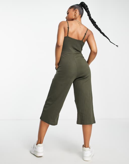 Brave Soul – Iris – Camisole-Culotte-Jumpsuit mit Wickelfront, Khaki, 3 von 4