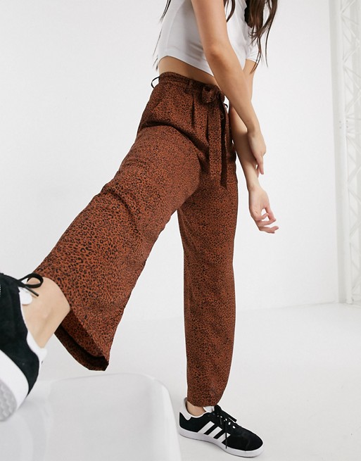 Brave Soul issey wide leg printed trousers with tie waist