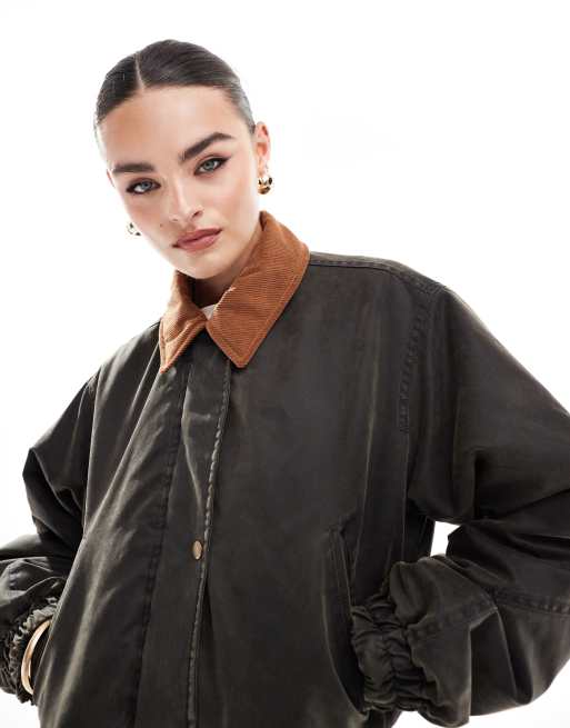 Brave Soul - Jack met wax-look en corduroy kraagje in donkerbruin