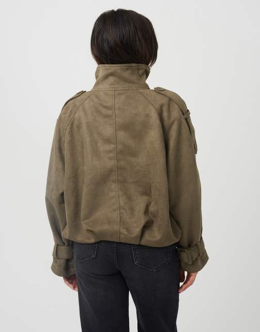 Brave Soul Jacke aus Wildlederimitat mit doppelter Knopfleiste in Khaki, 2 von 4