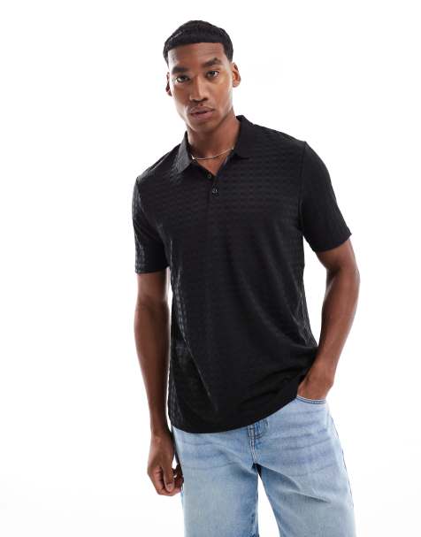 Brave Soul Jacquard polo shirt in black - view 1