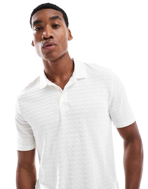 Brave Soul Jacquard polo shirt in off white