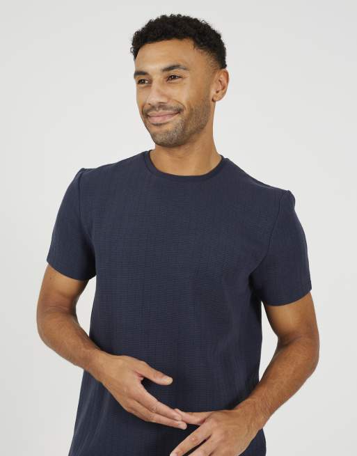 Brave Soul Jacquard short sleeve crew neck t-shirt in navy, 4 of 4