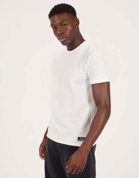 Brave Soul Jacquard short sleeve crew neck t-shirt in off white - view 1