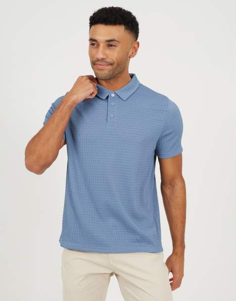 Brave Soul Jacquard short sleeve polo shirt in light blue - view 1