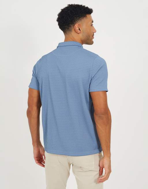 Brave Soul Jacquard short sleeve polo shirt in light blue, 3 of 4