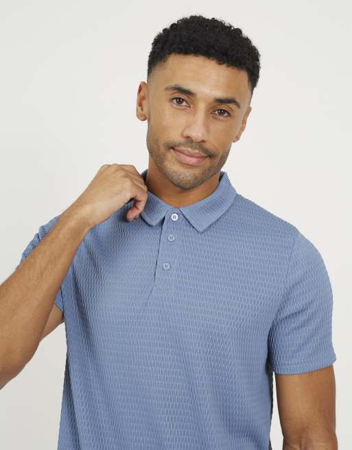 Brave Soul Jacquard short sleeve polo shirt in light blue, 4 of 4