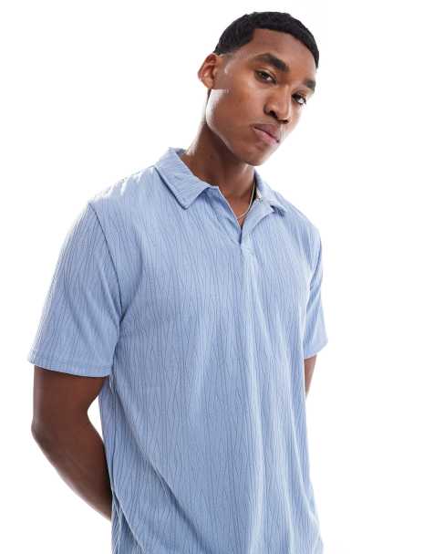 Brave Soul Jacquard trophy neck polo shirt in blue - view 1