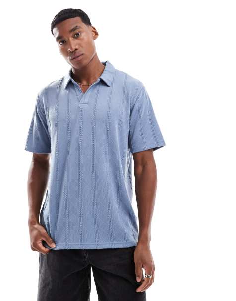 Brave Soul Jacquard trophy neck polo shirt in blue - view 1