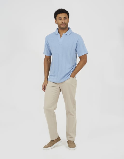 Brave Soul Jacquard trophy neck polo shirt in light blue, 3 of 4