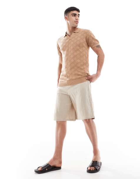 Brave Soul knitted polo shirt in tan