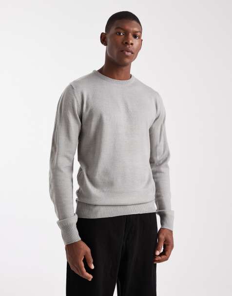 Brave Soul crew neck knitted jumper in light grey