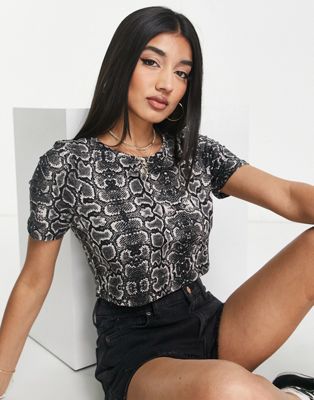Brave Soul jason fitted crop top in snake print