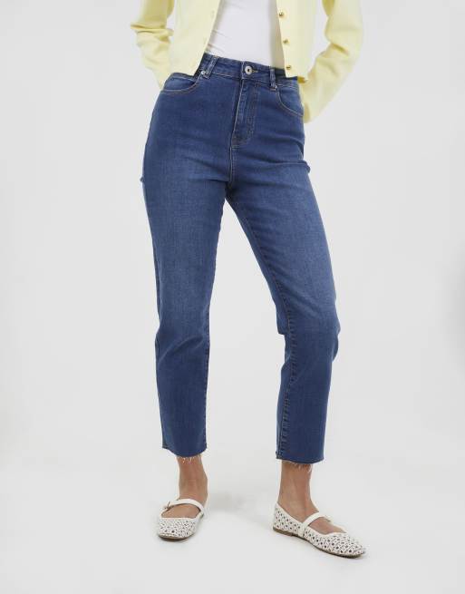 Brave Soul - Jean mom taille haute à ourlets bruts - Bleu moyen, 2 de 4