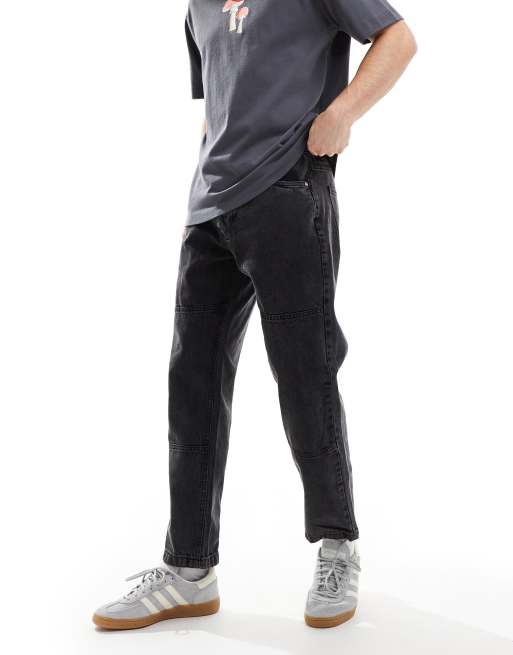 Brave Soul - Jeans ampi nero slavato con cuciture a vista